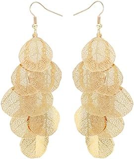 Boho Gold Dangle Earrings for Women Trendy Long Drop Chandelier Bohemian Fligree Leaf Earrings Dangling Lightweight Hyopallergenic for Women Girls