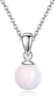 Sterling Silver Ball Pendant Necklace with Cable Chain and Ball Clasp, Featuring Created Opal Gem for Women - Simple and Elegant Jewelry Design