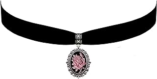 Victorian Vault Black Velvet Choker Rose Cameo Gothic Steampunk Pendant Necklace Pink Black