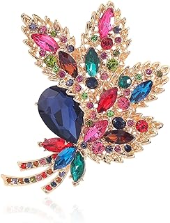 YOQUCOL Big Large Brooch Pin Austrian Crystal Leaf Shape Bouquet Rhinestone Scarf Decoration Wreath Cloth Brooches Pins For Women Girls