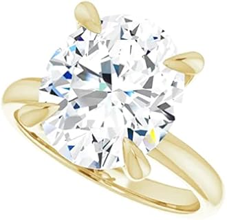 Solid Yellow Gold Engagement Ring for Women, Handmade 4 Carats Oval Cut Moissanite Solitaire Ring, Wedding/Bridal Rings for Her, Anniversary/Propose Gifts Ring, 10K/14K/18K