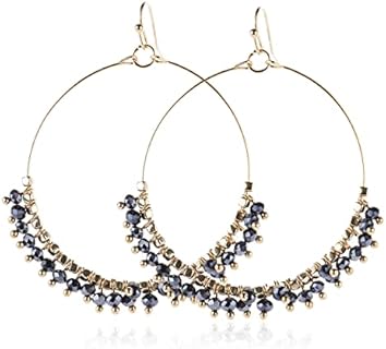 Bohemian Bead Fringe Dangle Chandelier Statement Earrings - Lightweight Coin Charm Tassel Banjara Kuchi Gypsy Filigree Hoop