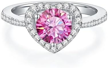 2ct Blue/Purple/Pink Moissanite Rings for Women D Color VVS1 Clarity S925 Sterling Silver Diamond Engagement Rings Heart Moissanite Wedding Bands with Certificate