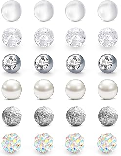 QWALIT 14G 5mm Replacement Balls for Body Piercing Jewelry Externally Threaded Surgical Steel & Plastic Pearl for Belly Button Ring Nipplering Industrial Barbell Eyebrow Horseshoe Earrings Piercing