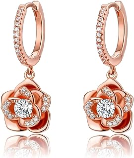 BELLNA 14K Gold Dainty Flower Earrings Black Rose Gold Flower Pearl Stud Earrings for Women Sterling Silver Post Hypoallergenic Earrings for Women Mom Her Mother's Day Gift