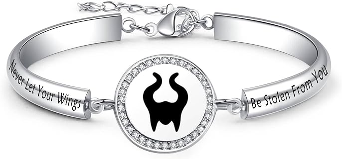 Buckle Clasp Disney Bangle Bracelet with Box Chain and Stainless Steel Gem for Evil Queen Fans, Witch Tail Shape Design