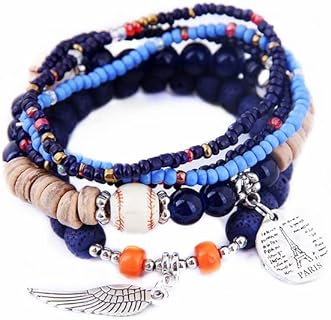 Pingyongchang Bohemian Bracelet For Women Stackable Stretch Wings Rice Beads Multi-layer Bracelet Boho Multilayer Beaded Strand Stretch Charm Bangles For Girl Best Friend Happy Birthday Gift Jewelry