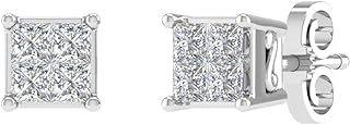 0.16 Carat Princess Cut Diamond Stud Earrings in 10K Gold Mothers Day Special