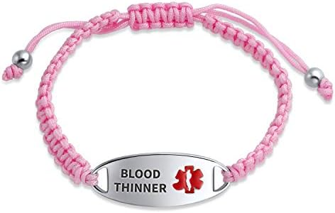 Bling Jewelry Customizable Engravable Identification Medical ID Pink Braided Cord Bracelet For Women Stainless Steel Adjustable