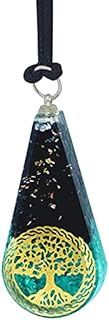 Black Tourmaline, Blue Onyx & Aquamarine Orgone Crystal Necklace with Cord, Tree of Life Design - Chakra Healing, Positive Energy Generator & Meditation Aid
