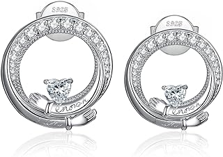 JewelryPalace Claddagh Love Hug 0.4ct Heart Cut Cubic Zirconia Stud Earrings for Women, Irish Celtic 925 Sterling Silver 14k White Gold Plated Earrings for Her, Classic CZ Jewelry Sets