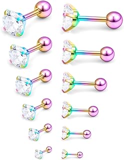 Jenxnjsjo 18G 16G Flat Back Stud Earrings for Women Men Round Back Cartilage Tragus Helix Conch Ear Piercing Jewelry