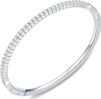 KSTYLE Moissanite Bracelet for Women, 18K White Gold Plated S925 Sterling Silver Bracelets |D Color VVS1| 1.2ct Moissanite Bangle Bracelets, Vintage Swallowtail Setting