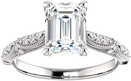 WandaVision 3.10 CT Moissanite Wedding Ring with Sterling Silver for Women, Emerald Shape Vintage Design