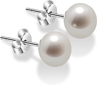 Pearl Earrings for Women 7-9mm Freshwater Cultured Pearl Stud Earrings 925 Sterling Silver - VIKI LYNN