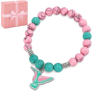 Yussti Hummingbird Beaded Bracelet Mother's Day Gift Set with Watercolor When Hummingbird Appear Your Loved One Are Near Card Bird Charm Sympathy Jewelry Memorial Meaningful Present for Women