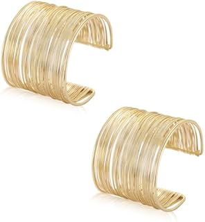 2 Pcs Cuff Bangle Bracelets for Women Open Wide Wire Bracelets Gold Wrist Cuff Wrap Bracelets Adjustable
