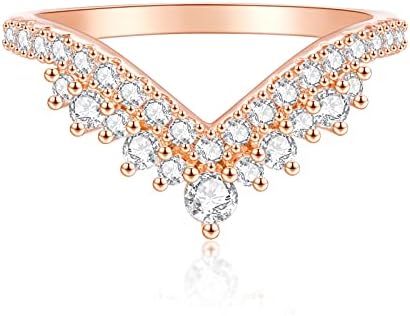 14K/18K Gold Plated Wishbone Wedding Ring with Cubic Zirconia for Women, Classic Leaf Design Promise Rings