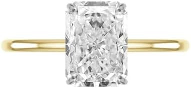 Hidden Halo Radiant Cut Moissanite Engagement Ring in Sterling Silver or Gold for Women, Handcrafted Design Ideal for Proposals or Anniversary Gifts