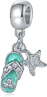 Lifequeen Beach Charms Starfish Flip Flop Sliper Dangle Birthstone Birthday Charm Beads for Bracelets (Starfish Flip Flop Shoe)