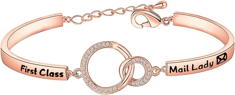 Mail Carrier Adjustable Wire Bangle Bracelet With Postcard Letter Charms Thank You Gift For Postal Worker