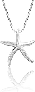 Spring Clasp Sterling Silver Starfish Pendant Necklace with Box Chain for Women, Classic Ocean Design