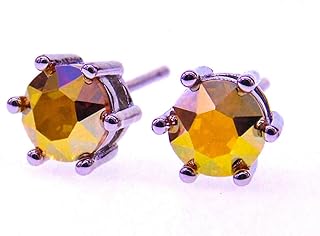 038 6mm White Gold Plated 925 Sterling Silver Plt,Golden,Imported Created Iridescent Multi-Coloured AB Crystal Stone,Earring Stud with Gift Box,Men Women