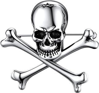 Viking Deer Skull Brooch with Pin Clasp for Men and Women, Stainless Steel & Enamel, Silver and Black, Gothic Punk Style