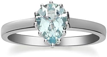 Gin & Grace 10K White Gold Genuine Aquamarine Pear-Cut Ring for Women | Ethically Sourced Handcrafted Jewelry