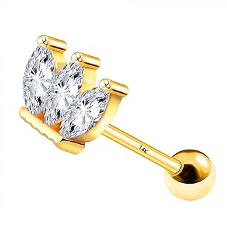 Cubic Zirconia Encrusted Crown Nose Ring in 14K Gold, Comfortable Helix Cartilage Earring for Stylish Piercing Lovers