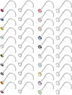 Lsnevsie 18G 20G 22G Stainless Steel Opal Nose Rings Studs for Women Men Nose Piercing Jewelry Top Diamond 1.5mm 2mm 2.5mm 3mm 3.5mm 4mm