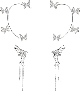 2 Pairs Butterfly Ear Clip with Diamond Design Pendant No Earhole Delicate Shiny Earrings Party Banquet Gift for Women Girl Silvery