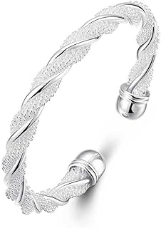 Lingduan Fashion 925 sterling silver Cable Wire Twisted Cuff Bangle Bracelets Set for Women