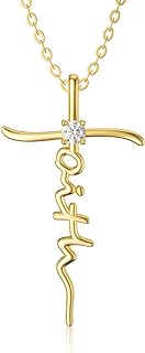 SISGEM Solid 14K Gold Faith Cross Necklace Hope Believe Pendant Necklace with Moissanite Religious Jewelry for Women Anniversary Birhtday Mother's Day Jewelry Gifts for Mom, Wife, 16+2 Inch