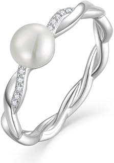 Twisted Rings for Women 925 Sterling Silver Cultured Freshwater Pearl Infinity Ring Wedding Engagement Band Jewelry Size 5-10