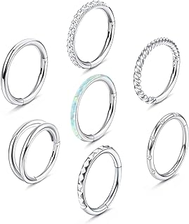 8mm Cubic-Zirconia-Studded Surgical Steel Nose Rings for Men and Women, Various Shapes/Designs, Hypoallergenic and Rust-Resistant Piercing Jewelry Pack