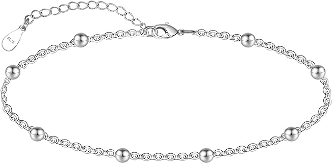 Lobster Claw Clasp Beaded Ankle Bracelet - Sterling Silver Cable Chain with Star, Teardrop, and Circle Shapes for Stylish Women: Elegant Multilayer Anklet Jewelry