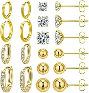 KANOUE 10 Pairs Surgical Steel Earrings Sets for Multiple Piercing Lightweight Small Huggie Hoop Earrings CZ Stud Earrings for Women Trendy Cartilage Hypoallergenic