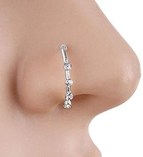 KUYIUIF Gold Silver Plating Elegant Four CZ Clear Crystal Nose Ring Stud Hoop-Sparkly Crystal Nose Ring Cartilage Hoop