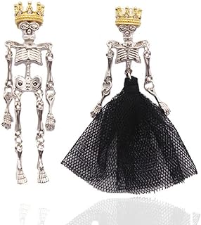 Gothic Rhinestone Skeleton Drop Dangle Earrings Skull Bone Gothic Crystal Faux Pearl Ghost Punk Personality Halloween Theme Party Jewelry for Women Girls
