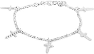 Vanbelle Sterling Silver Jewelry - Rhodium Plated with 925 Stamp - Dangling Cross Charm Bracelet - Elegant handcrafted - for Women - 6.5" long + 1" extender