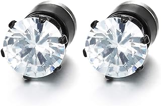 Mens Womens Magnetic Cubic Zirconia Stud Earrings, Steel, Non-Piercing Clip On Cheater Fake Ear