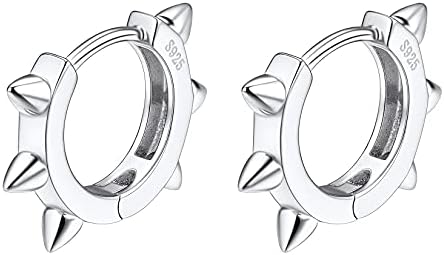 Clutchless Spike Hoop Earrings - Suplight 925 Sterling Silver Huggie Design for Women - Stylish 18K Rose Gold Plated - Hypoallergenic Cubic Zirconia - Outstanding Square/Star Design