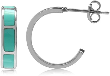 Silvershake White Gold Plated 925 Sterling Silver Stone Inlay C Hoop Earrings