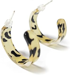 Round Leopard Print Hoop Earrings Bohemia Acrylic Resin Circle Stud Earrings for Women Girls