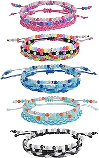 Yolev 15Pcs Boho Hair Ties Bracelet, Elastic Ponytail Cute Braided Friendship Bracelets Stackable Beaded Woven String Bracelets Cute Adjustable Wave Rope Friendship Bracelets