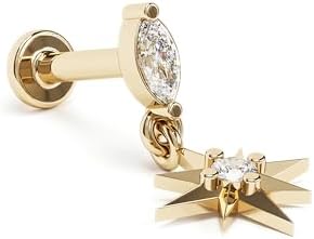 14K Gold Lab Grown Diamond Stud Earrings With Diamond/Emerald Stone, Birthstone Stud Earring, Forward Helix Stud, Cartilage Earrings, Tragus, Conch, Earrings For Women, Gift For Her Jewelry For Women