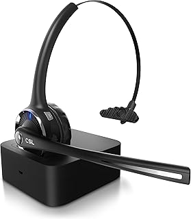 CSL-Computer Bluetooth 5.0 Headset mit flexiblem Mikrofon und Ladestation, leicht und kabellos, ideal für Callcenter und Meetings am PC oder Smartphone