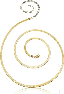 Waterproof S, M, L (25-42 Inch) 18K Gold And 925 Silver Plated Stainless Steel Waist Chain. Herringbone Flat Snake Belly Body Chain Sexy Bikini Layered Waist Chain for Women