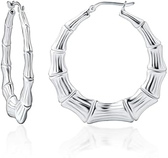 925 Sterling Silver Bamboo Earrings Women, Boho Style Large Hoop Earrings Door Knocker Earrings for Party, Anniversary < Birthday